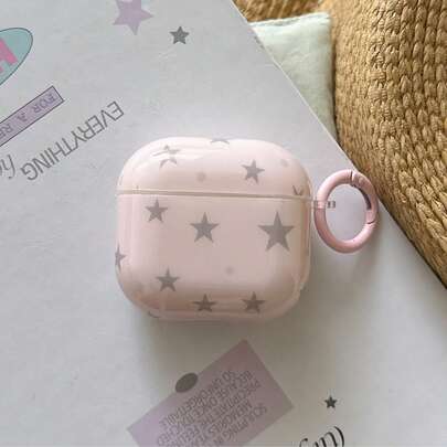 Korean Style Pink & Gray Star + Hanging Ring Earphone Case Suitable For AirPods Pro 2, Cute Apple 4 Minimalist 3 New 1/2 Generation Earphone Case For Women