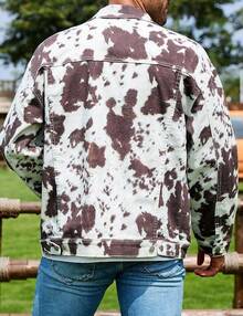 Cow Print Trucker Men Western Unlined Coats Cute Animal Tops Holiday Gifts - 毛牛 - 查看 2