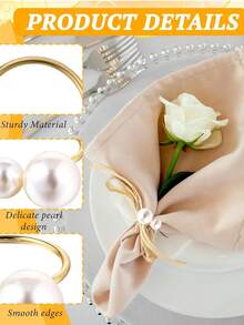 Set Of 12 Silver Napkin Rings - Pearl Buckle Napkin Holders For Christmas, Family Gatherings, Dinner Parties, And Wedding Decor (With 2 Silver Pearls) - White Pearl - View 13