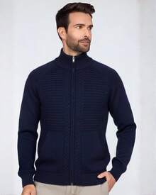 Men's Knit Jacket With Zipper, Men's Coat, Men's Winter Jacket - Marine - View 3