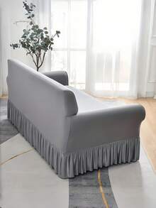 1pc Cream Milk Silk Fabric Vacuum Packed Non-Slip Elastic Decorative Sofa Slipcover Skirt Style, Suitable For 1/2/3/4 Seater Sofa, Universal Living Room Sofa Product, Vacuum Packed Dust Cover, Soft & Skin-Friendly, Non-Shedding, All Season