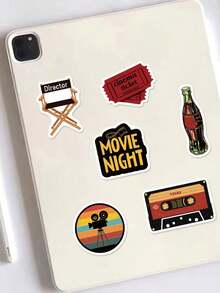 50Pcs Vintage Cinema Movie Night Stickers Pack Retro Movie Decor Graffiti Stickers For Funny Film Decals Waterproof Sticker For Teens Adults Vinyl Sticker For Phone Case Notebook Water Bottle Laptop Skateboard Suitcase Art Journaling Kit Party Favors Supplies - Khaki - View 7