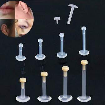 10pcs/Set Acrylic Round Ball Lip/Ear Studs, Soft PP Material Push-In Lip/Nose/Ear Studs, Suitable For First-Time Piercing Wearers, Fashion & Versatile