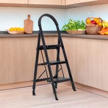 3-Step Tubular Steel Ladder, Heavy Duty, Various Colors - Black - View 4