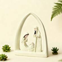 Pequeño belén, lindo pesebre, figuras de la Sagrada Familia, adornos del nacimiento de Jesús para el hogar. Las decoraciones del día de San Valentín se pueden colocar en fiestas de empresas y escuelas, y son imprescindibles para los regalos del día de San Valentín y Año Nuevo. - Blanco - Ver 4