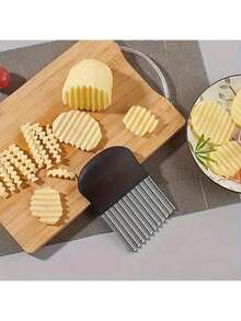 1pc Stainless Steel Wavy Slicer Knife, Wavy Blade, No Electricity Needed, Kitchen Tool, Suitable For Cutting Fries, Potatoes, Fruits, Vegetables, Salads, Carrots, Etc. - Metal Wavy Slicer Knife - Multicolor - View 6