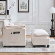 Moderner übergrßer Sessel Mit Fußstütze Und Hocker, Samt-Loungesessel Mit Seitentaschen Und Kissen, Bequemer Lesesessel Für Wohnzimmer, Schlafzimmer Und Wohnung - Beige - View 6