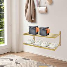 SanBouSi 2-Ebenen Schuhhalter Gold – Offenes Design & Belüftung, 703331 cm, Für Eingangsbereich/Foyer - Gold - Übersicht 2