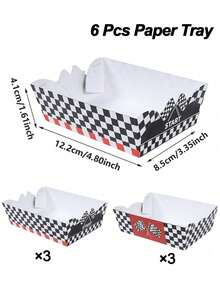 6pcs Racing Car Theme Paper Food Trays, Black & White Checkered Disposable Food Containers, Baby Shower Food Serving Trays, Racing Car Birthday Party Tableware Decor, Disposable Party Supplies, Snack Trays, Bread Boxes, Cake Boxes, Cookie Boxes, Candy Boxes, Fries & Popcorn Boxes, Donut Packaging Boxes, Holiday Event Party Food Platters, Birthday Party Supplies - Racing - View 13