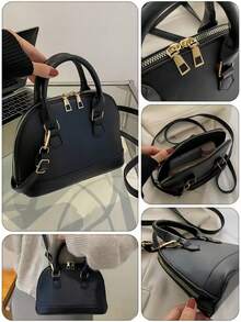 Classic Versatile Fashion Crocodile Pattern Tote Bag, Women's Crossbody Bag Single Shoulder Bag, Simple Leather Handbag Messenger Bags, Dome Top Handle Satchel With Adjustable Shoulder Strap Purse Commuting Briefcase Crossbody Bag - Black - View 8