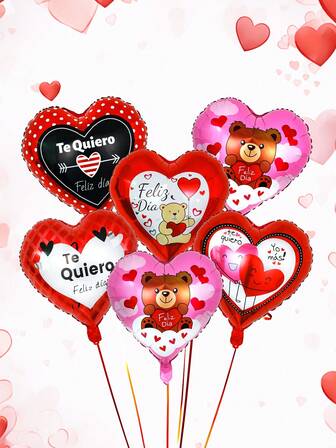 6pcs/Set 18" Spanish Valentine's Day Balloons, Valentine's Day Decorative Balloons, Suitable For Valentine's Day Party Decoration, Proposal, Newlywed Decoration, Wedding, Romantic Party Decoration, Singles Party, Birthday, Anniversary, Valentine's Day Indoor Decoration