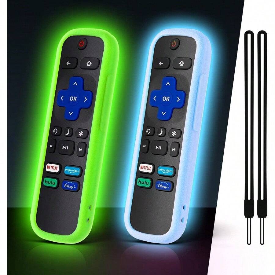 AWYY2 Pack ONEBOM Cover For Roku Remote Silicone Case For Hisense/ Roku TV Steaming Stick Express Control Universal Remote Sleeve Skin(Green Blue All Can Glow In The Dark) - GlowGreenGlowBlue - Xem 1