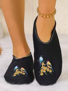 女士时尚动物纹家居拖鞋，薄绒室内舞蹈鞋，瑜伽鞋，四季休闲鞋 - 黑色 - 查看 1