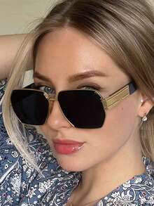 1副超大号欧美风格飞行员时尚眼镜，T台及街头时尚单品 - 黑灰 - 查看 2