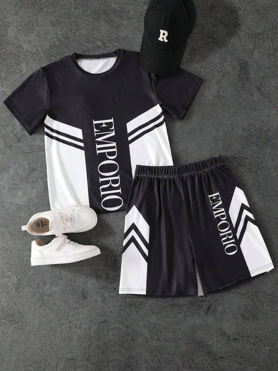 2pcs Tween Boys' Casual Street Style Classic Retro Black & White ...