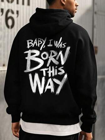 Y2K Men's "BORN" Print Long Sleeve Drawstring Hoodie Sweatshirt, Autumn/Winter