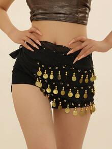 Betfits 1件装肚皮舞亮片流苏裙，时尚舞蹈腰带裙，硬币腰链舞蹈装饰 - 彩色 - 查看 2