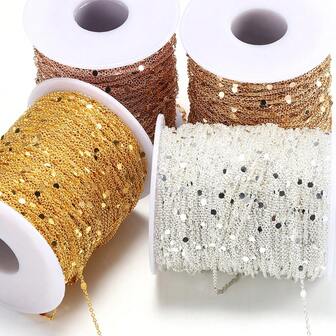 2m Cadena de lentejuelas de cobre brillante, cadena de collar de disco redondo para hacer collares, pulseras y joyería DIY