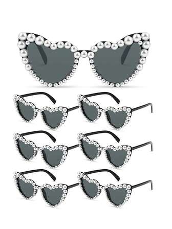 6/12pcs Heart-Shaped Pearl Sunglasses, Bridal Decorative Glasses, Vintage Heart Decor Glasses Suitable For Valentine's Day, Wedding Party Photo Shoot