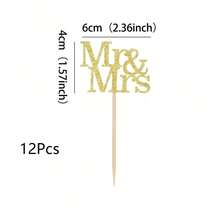 12/24 Stück Mr & Mrs Cupcake Topper, herzförmige Mr Mrs Cupcake Picks, goldener glitzernder Hochzeit Cupcake Dekor, Bridal-Shower Kuchen Dekoration, Party Zubehör