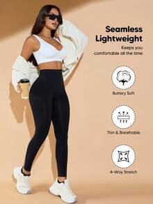 女士高弹力塑身打底裤 - 黑色 - 查看 5