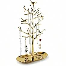 MOREandLESS - Estante de joyeria de ramas con bandeja de metal color de lujo organizador colgante de torre de arbol para anillos arete collares pulseras adecuado para salas de estar baños - Unabandejadelatnymetal - Ver 1