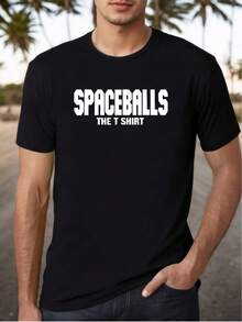 Camiseta de algodón vintage para hombres Spaceballs - Gráfico "Spaceballs the T-Shirt", cuello redondo casual, manga corta, ajuste ligero y cómodo para atuendo casual, uso diario cómodo| Camiseta de Estilo Vintage| Material no transparente - Negro - Ver 7