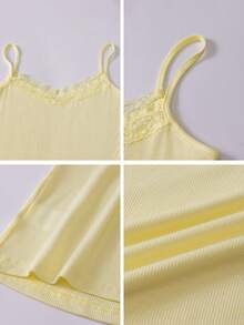 GAOVOT Women's Lace Patchwork Camisole, Sexy Fitted Y2K Style, Spring/Summer Casual - Yellow - View 11