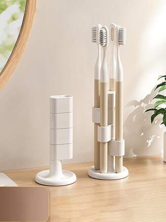 Rotating Toothbrush Holder Bathroom Washstand Desktop Compartment Toothbrush Rack Anti-Slip Electric Toothbrush Storage Artifact