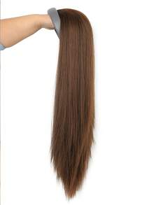 24-Inch Brown Synthetic Long Straight Hair Wig With Headband, Half-Length Hair Clip, Loose And Natural-Looking Hair Extension (Headband Detachable).