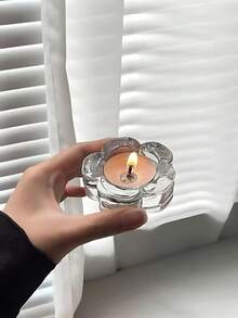 Glass Candle Holder, Transparent Glass Candle Holder, Fragrance Candle, Plum Blossom Shape, Floral Shape, Home Decor, Jewelry Storage, Decorative Candle Holder, Holiday Atmosphere Small Gift, Valentine's Day, Romantic Candlelight - Transparent - View 4