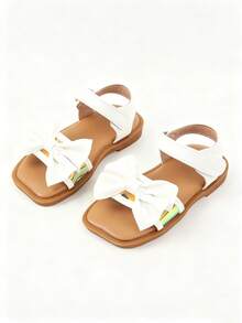 女童白色凉鞋，儿童平底凉鞋，公主鞋 - 白色 - 查看 4