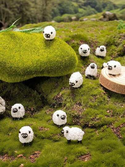 100/50/20/10/5/1 pieza Figuras en miniatura de ovejas blancas, estatuas en miniatura de ovejas para paisaje, decoración de jardín de hadas y del hogar con resina y musgo, diseño resistente a la intemperie, adecuado para jardín de hadas y decoración del hogar, decoraciones duraderas, decoración de festivales y días festivos