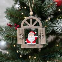 Adorno navideño con forma de ventana, diseño creativo de reno, muñeco de nieve y Papá Noel, para colgar en el árbol. - vistoso - Ver 1