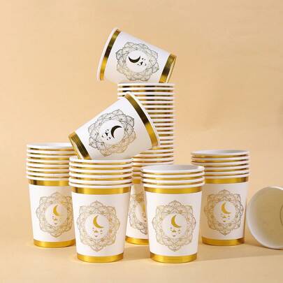 10/20/40pcs, Ramadan Eid Mubarak Disposable Coffee Cups,Gold Foil Paper Cup For Coffee Cold Hot Beverage Drink For Eid Party Supplies,Ramadan Muslim Disposable Coffee Cups Bulk Gold Foil Cup Hot Cold Beverage Drinking Cups For Eid Islamic Party Supplies Decorations