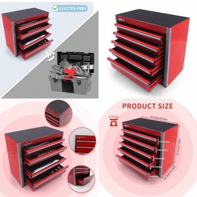 sdroceRyaM - Caja de herramientas de metal portátil de 5 cajones apilable de acero caja de herramientas pequeña con forros suaves y almohadillas para orejas de pies de polipropileno caja deTool Chests & Cabinets