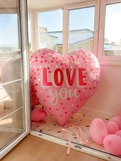 1个超大号63英寸粉色波点心形“我爱你”铝箔气球 - 巨型粉色心形气球，适合浪漫装饰、情人节派对、周年纪念、求婚、婚礼派对、浪漫装饰、XOXO派对装饰、新娘送礼会