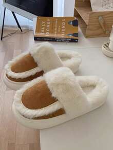 2025 Chaussons d'intérieur confortables pour femmes grandes tailles, avec doublure épaisse et moelleuse, parfaits pour Noël - Tabac - Voir 4