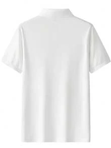 男士夏季快乾 Polo 衫，商務薄款短袖 T 恤，休閒彈性素色運動上衣，白色 - 白色 - 查看 3