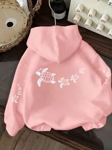 Tween Girl Graphic Print Thermal Lined Pullover Sweatshirt Sweatshirt, Warm & Comfortable For Autumn/Winter - Pink - View 4