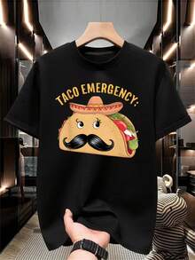 Camiseta Taco Emergency Con Taco Con Bigote Estilo Humorístico, 100% algodón playeras de hombre casual,regalo para hombre - Negro - Ver 1