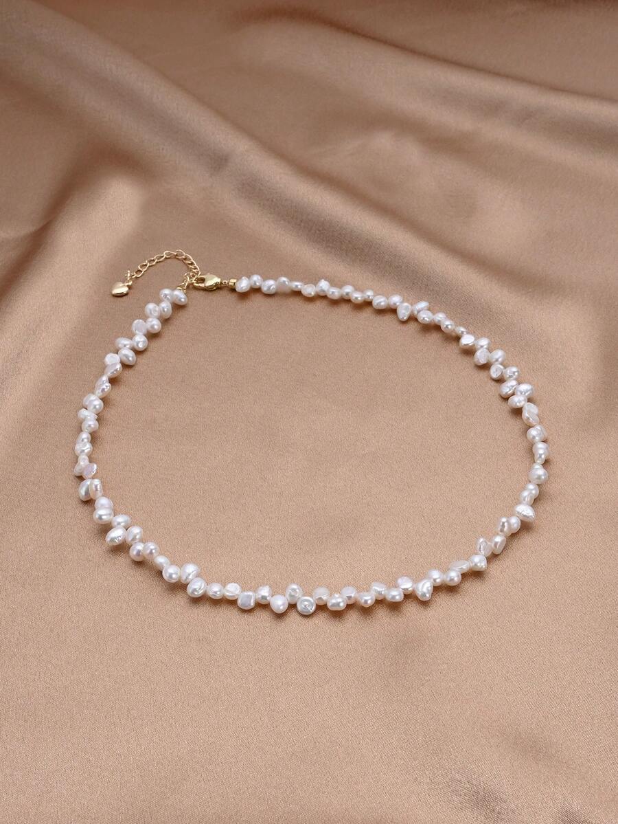 1条18K镀金天然珍珠项链，母亲节、情人节、生日、婚礼、订婚、新娘礼物 - 白色 - 查看 1