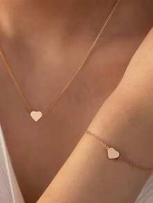1pc/2pcs Elegant & Simple Heart Necklace And Bracelet Set For Women - Perfect For Casual Attire Or Party Gift