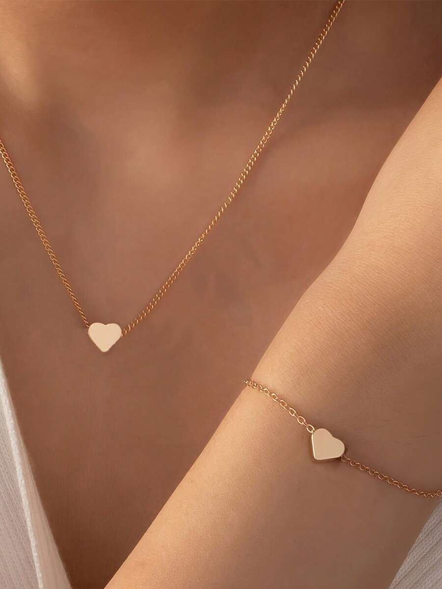 1pc/2pcs Elegant & Simple Heart Necklace And Bracelet Set For Women - Perfect For Casual Attire Or Party Gift