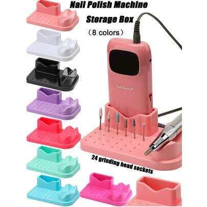 多功能磨甲器收纳盒，带手柄和磨头隔层，24槽美甲钻头收纳架，美甲工具展示架，美甲沙龙专用重型美甲钻头收纳盒