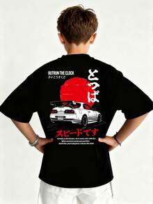 男童休闲印花圆领短袖T恤，夏季上衣 - 黑色 - 查看 9