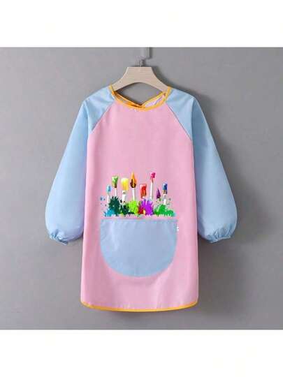 1pc Kids Art Apron, Waterproof Long Sleeve Children's Painting Apron, Suitable For 1-11 Years Old Kids, With Pocket, For Painting, Cooking, Dining, Artist Painting Apron (Random Outer Pattern)