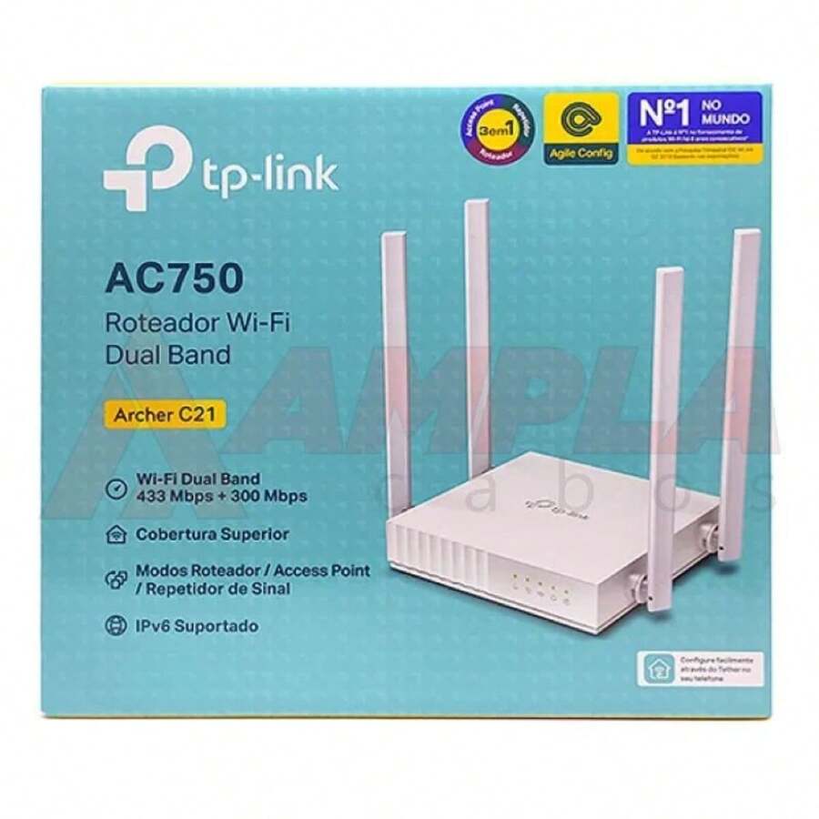 Roteador E Repetidor Wi-fi Wireless Tp-link Archer C21 Ac750 433Mbps 4 Antenas - Wi-Fi 5 5 Portas - Branco - Visão 1