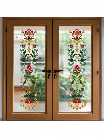 1pc Creative Colorful Glass Flower Decorative Sticker PVC Sticker Removable Self-Adhesive Easy-Tear Sticker Home Decor To Brighten Your Life Holiday Decoration Stickers Birthday Graduation Gift