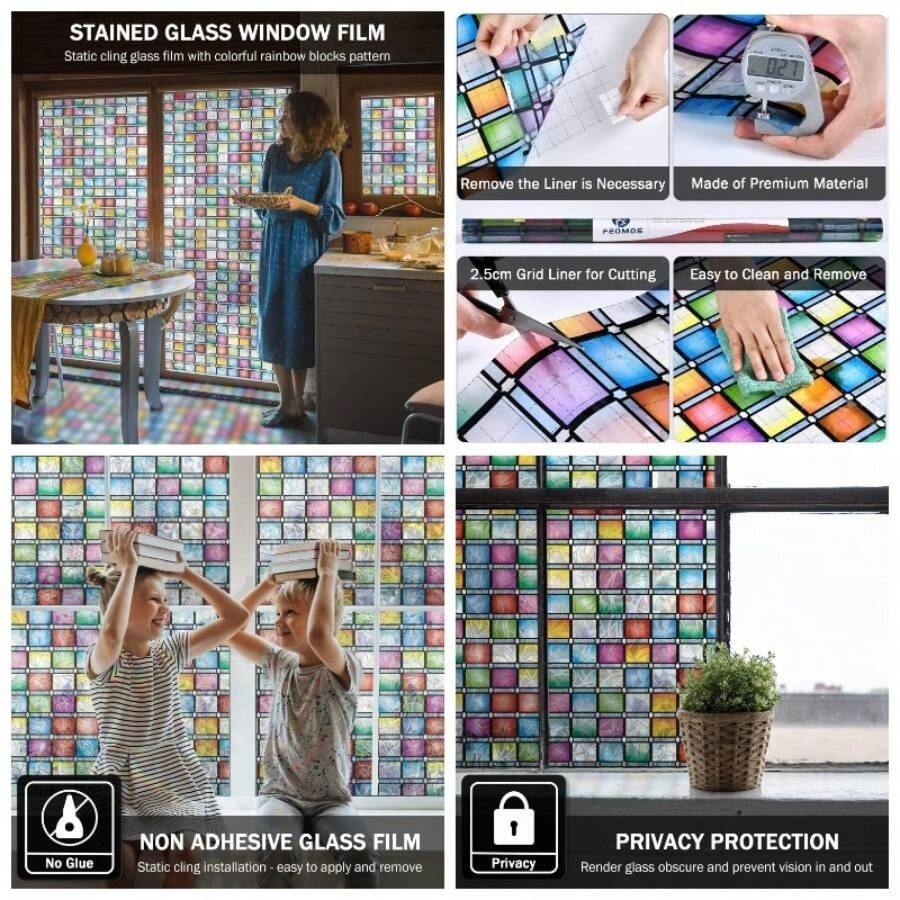Pelcula de vidrieras para ventana, color arcoris, pelculas de privacidad para ventana, calcomanas decorativas para ventana para el hogar, anti, 35.4x 78. pulgadas - Multicolor - Ver 1